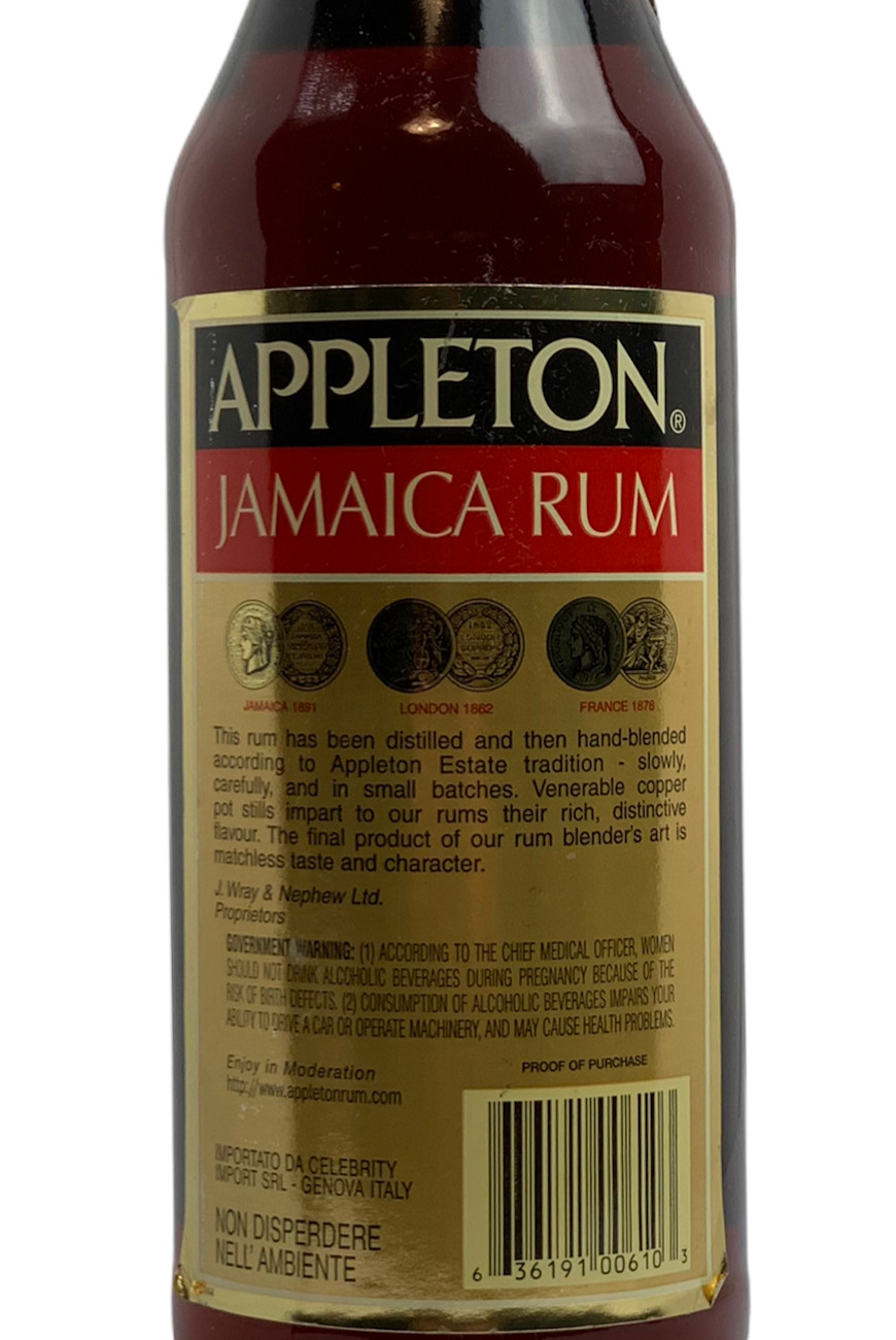 Appleton Dark Jamaica Rum Old Bottle 70 cl - back label