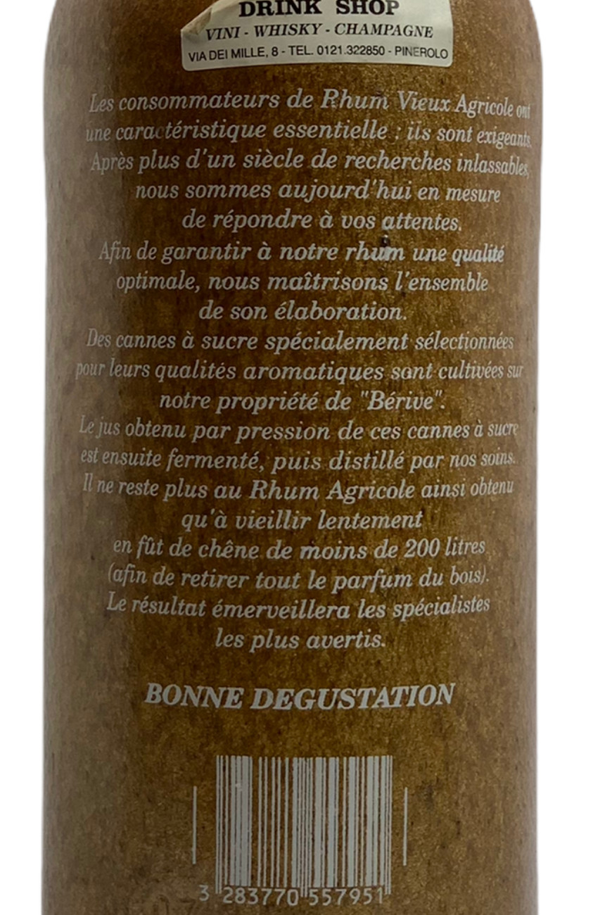 Isautier Rhum Vieux Agricole 20 ans ceramic bottle - back label
